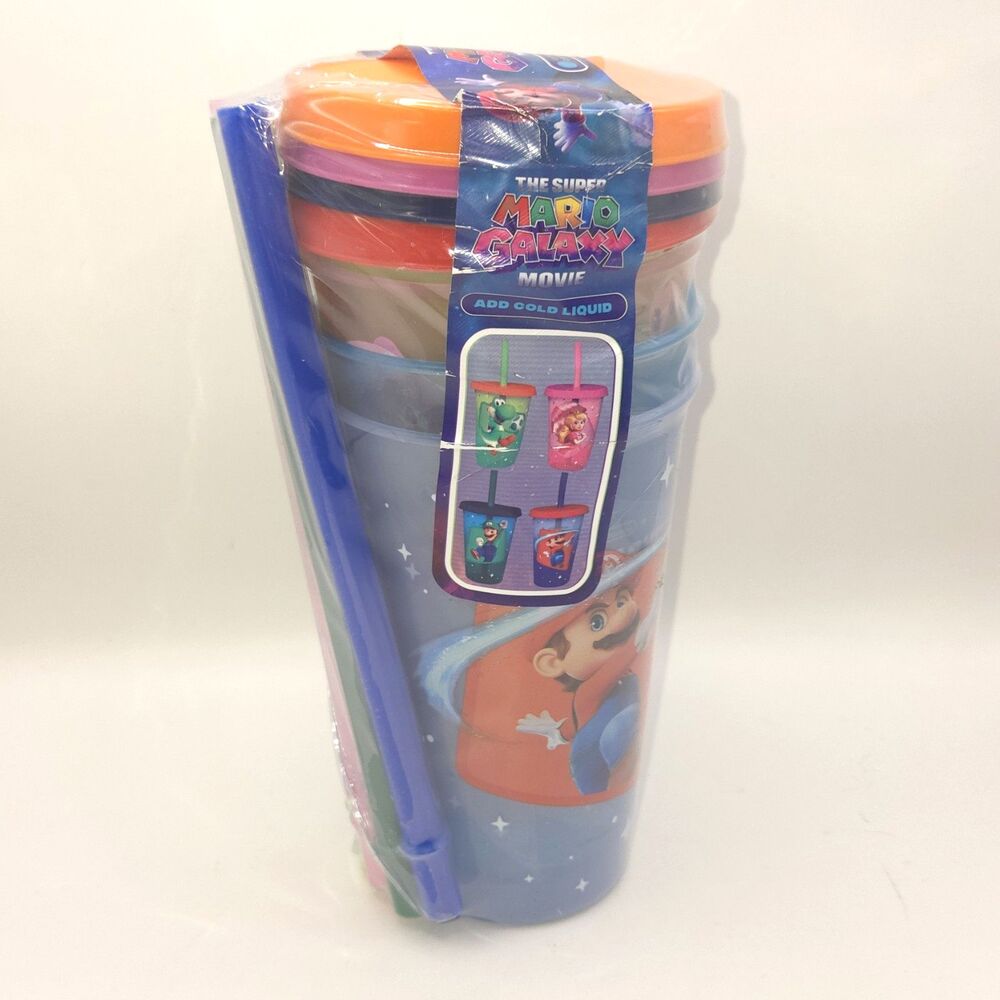 NEW Zak Super Mario Galaxy Movie 16.5oz Color Changing Tumblers 4 Pack